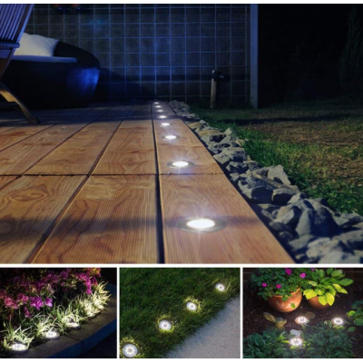 Set 4 Lampi Solare metalice Argintii Disk Lights pentru gradina