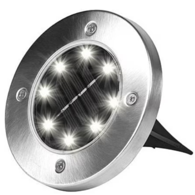 Set 4 Lampi Solare metalice Argintii Disk Lights pentru gradina