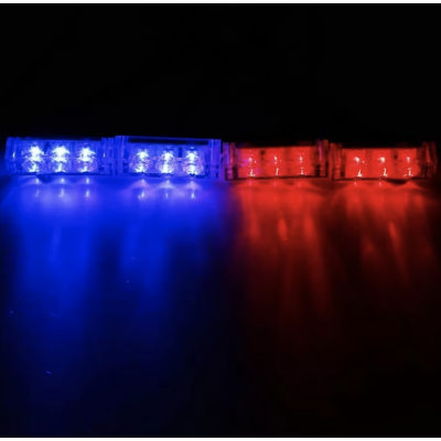 Set 4 lumini LED de avertizare rosu albastru pentru grila functii stroboscop 36W 12V