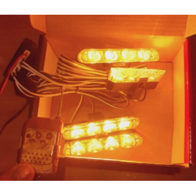 Set 4 stroboscoape pentru grila cu 4 leduri lumina galbena telecomana