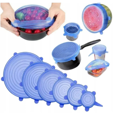 Set 6 capace pentru alimente flexibile din silicon transparent albastru