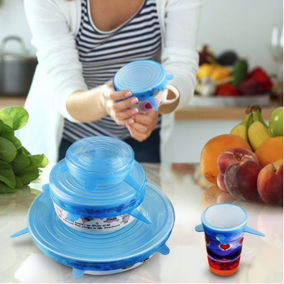 Set 6 capace pentru alimente flexibile din silicon transparent albastru