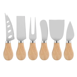 Set 6 cutite pentru branzeturi cu maner de lemn