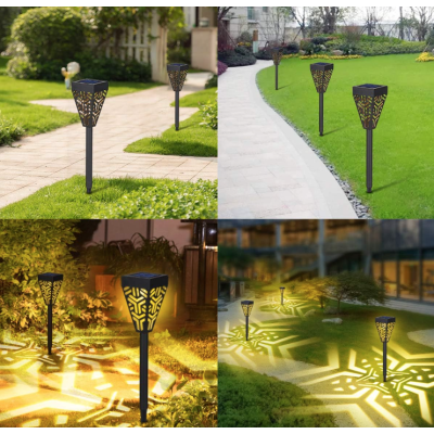 Set 6 lampi solare decorative pentru gradina alb cald model triunghi