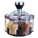 Set 6 x Recipiente pentru Condimente si Suport Rotativ 360 Negru-Argintiu Set 6 x Recipiente pentru Condimente si Suport Rotativ 360 Negru-Argintiu