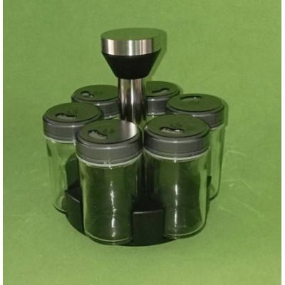 Set 6 x Recipiente pentru Condimente si Suport Rotativ 360 Negru-Argintiu Set 6 x Recipiente pentru Condimente si Suport Rotativ 360 Negru-Argintiu
