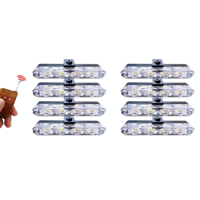 Set 8 lumini stroboscop galbene 4 LED grila telecomanda 7 functii 12V
