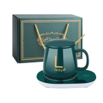 Set cadou cana ceramica baza incalzitor cu inductie incarcare USB suport cu incalzire smart VERDE