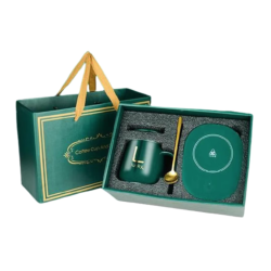 Set cadou cana ceramica baza incalzitor cu inductie incarcare USB suport cu incalzire smart VERDE