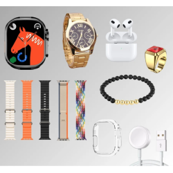 Set cadou ceas Smartwatch 9 in 1 H1000 Ultra 3 cu accesorii casti bratara
