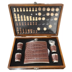 Set cadou joc de sah dame si table cu Plosca si pahare MARO