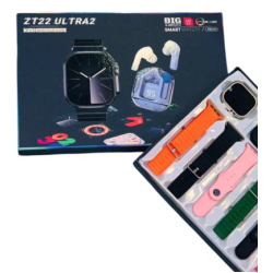 Set Cadou Smartwatch ZT22 Ultra2 cu 7 Bratari incarcator Wireless si Casti Bluetooth