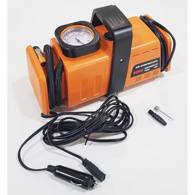 Set compresor ORANGE si 3 adaptoare pentru umflat mingi si saltele