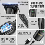 Set cu aparat de tuns fara fir VGR V 995 cu 4 distantiere autonomie 300min 2000mAh