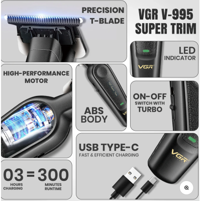 Set cu aparat de tuns fara fir VGR V 995 cu 4 distantiere autonomie 300min 2000mAh