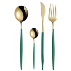 Set de 24 piese tacamuri in stil portughez- culoare verde si auriu