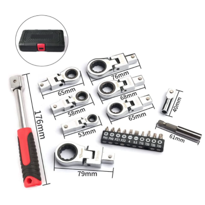 Set de chei cu clichet cap flexibil de 20 buc cu cap Torx de 8 mm-19 mm