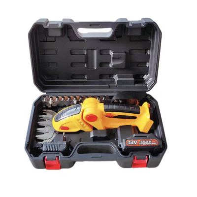 Set foarfeca electrica gradinarit taiere si finisare unghi reglabil 24V lama 30cm galben