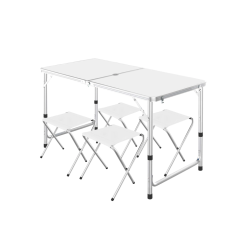 Set Masa plianta pentru camping gradina cu 4 scaune alb