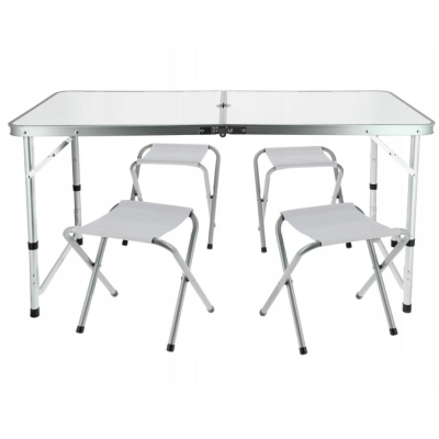 Set Masa plianta pentru camping gradina cu 4 scaune alb
