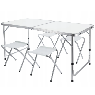 Set Masa plianta pentru camping gradina cu 4 scaune alb