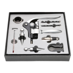 Set premium accesorii profesionale pentru vin in cutie de lemn 9 elemente kitul somelierului