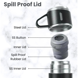 Set termos din inox cu 3 cesti 500ml sticla termoizolanta pentru bauturi fierbinti si reci NEGRU
