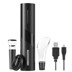 Set tirbuson electric pentru sticle de vin 4 accesorii cutter pentru taierea sigiliului aerator dop cu pompa vid