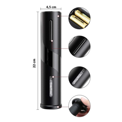 Set tirbuson electric si accesoriu taiere sigiliu NEGRU