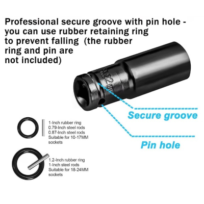 Set trusa tubulare impact Otel 10 piese 1/2 inch de la 8 la 24mm Negru