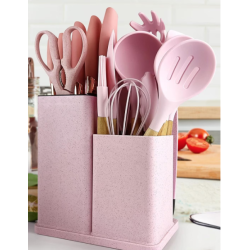 Set ustensile ROZ bucatarie 19 piese silicon alimentar cutite tocator termorezistente antiaderente suport blat ROZ