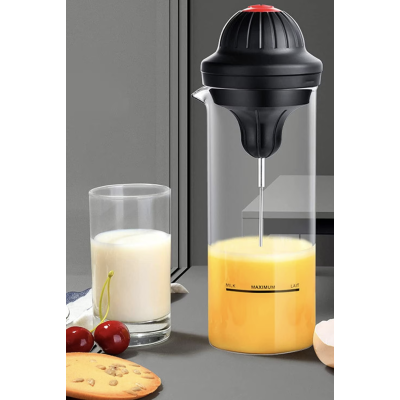 Spumator de lapte functioneaza cu baterii usor de utilizat 450 ml sticla negru/transparent