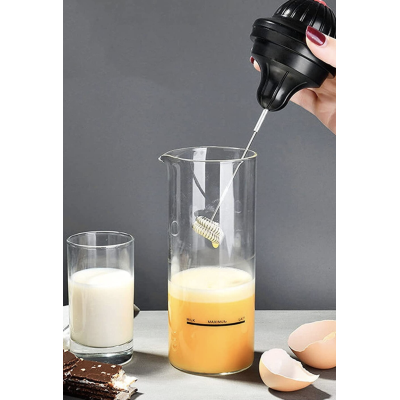Spumator de lapte functioneaza cu baterii usor de utilizat 450 ml sticla negru/transparent