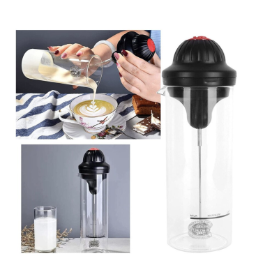 Spumator de lapte functioneaza cu baterii usor de utilizat 450 ml sticla negru/transparent