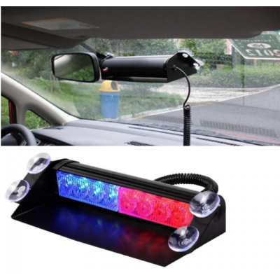 Stroboscop led auto 8 LED parbriz cob rosu albastru