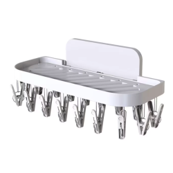 Suport autoadeziv pentru baie cu 17 cleme pliabil 36 x 15 x 14.5 cm alb