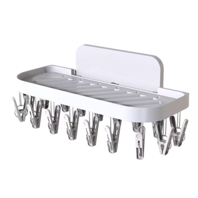 Suport autoadeziv pentru baie cu 17 cleme pliabil 36 x 15 x 14.5 cm alb