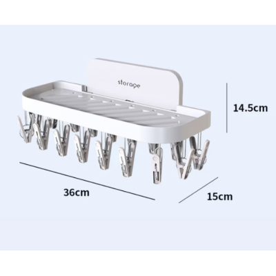 Suport autoadeziv pentru baie cu 17 cleme pliabil 36 x 15 x 14.5 cm alb