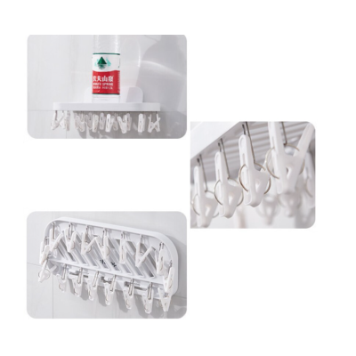 Suport autoadeziv pentru baie cu 17 cleme pliabil 36 x 15 x 14.5 cm alb