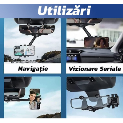 Suport de telefon auto Q ZJ008 prindere pe oglinda retrovizoare brate ajustabile rotativ