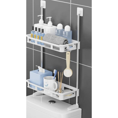 Suport depozitare multifunctional deasupra vasului wc cu doua rafturi Alb