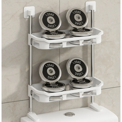 Suport depozitare multifunctional deasupra vasului wc cu doua rafturi Alb