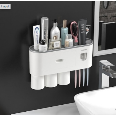 Suport Dispenser pasta de dinti cu 3 pahare magnetice 4 periute