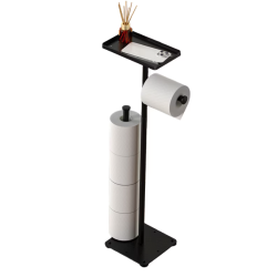 Suport metalic pentru hartia igienica cu polita pentru accesorii 2 spatii de stocare hartie igienica