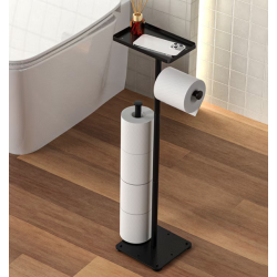 Suport metalic pentru hartia igienica cu polita pentru accesorii 2 spatii de stocare hartie igienica