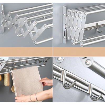 Suport pliabil pentru prosoape inox 7 bare 5 carlige