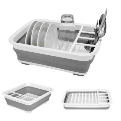 Suport pliabil pentru vase cu scurgator din silicon ALB/GRI