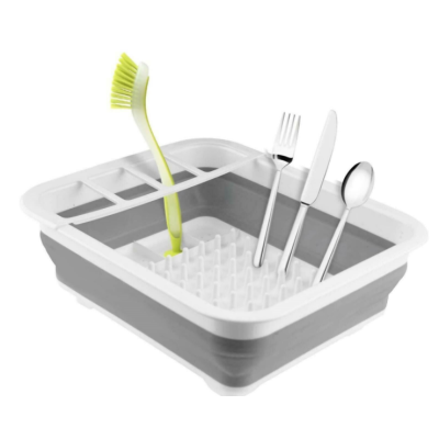 Suport pliabil pentru vase cu scurgator din silicon ALB/GRI