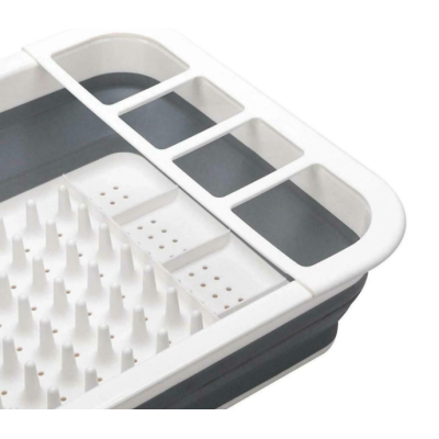 Suport pliabil pentru vase cu scurgator din silicon ALB/GRI