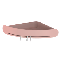 Suport/raft autoadeziv de colt pentru baie cu 3 carlige roz